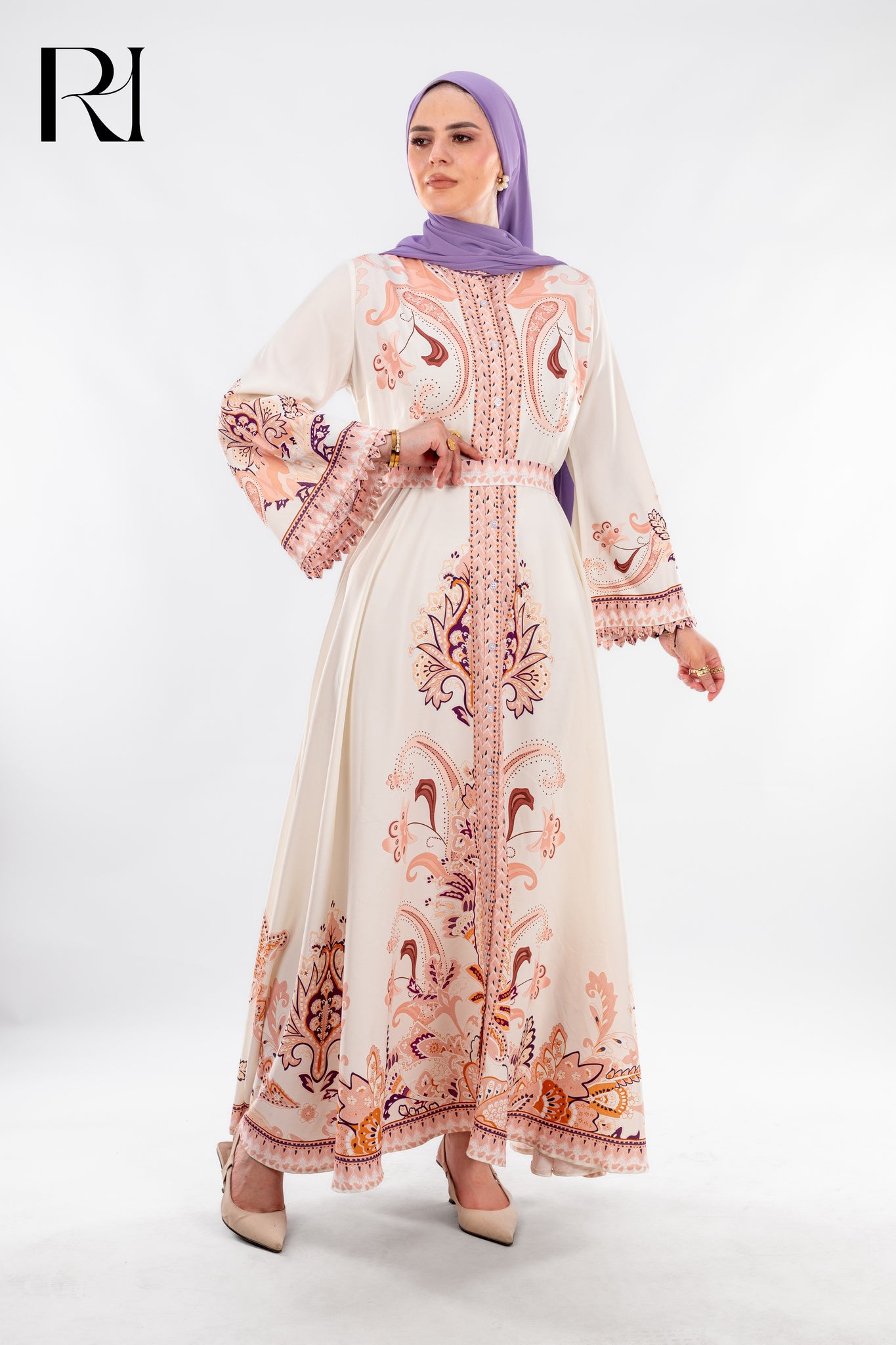 Aziza Floral Print Maxi Dress Kimono Sleeves - Ruehaya