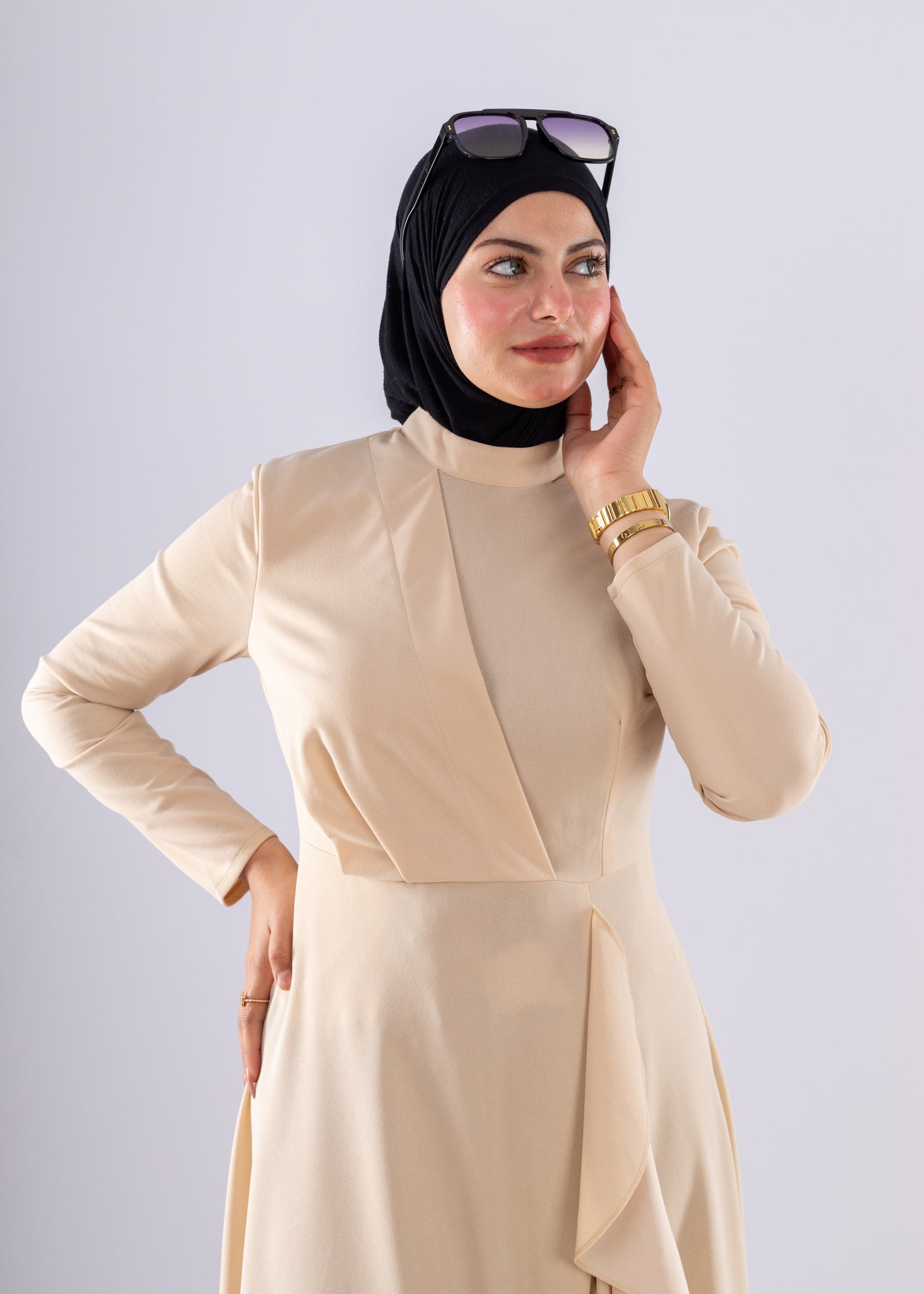 Baraa Beige Ruffle Maxi Dress - Ruehaya
