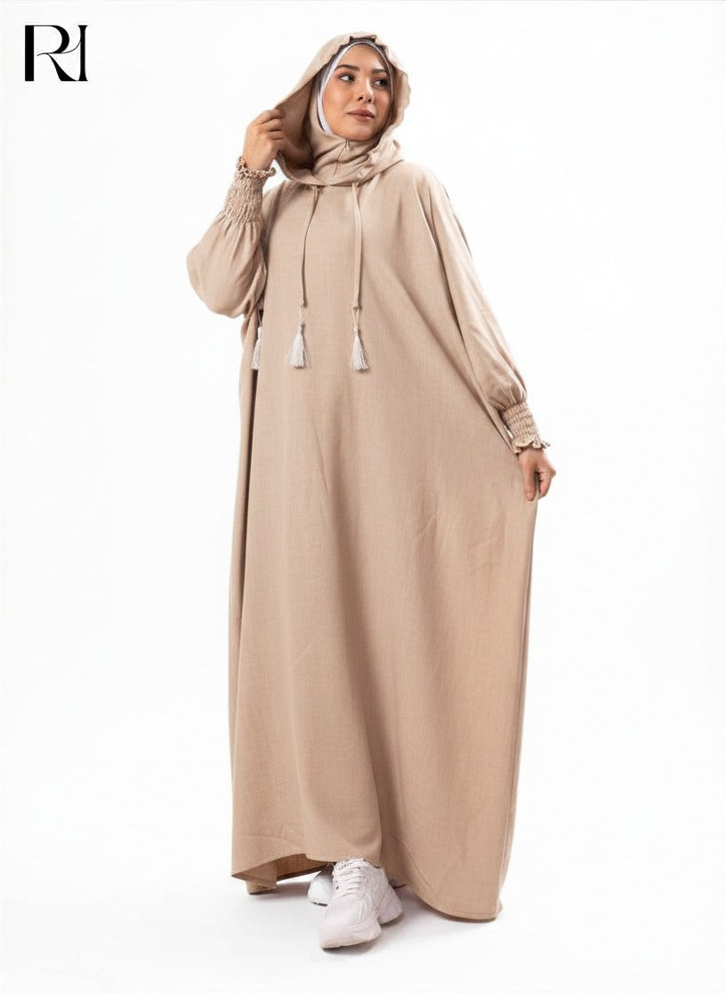 Zaynab Hooded Linen Blend Abaya – Beige