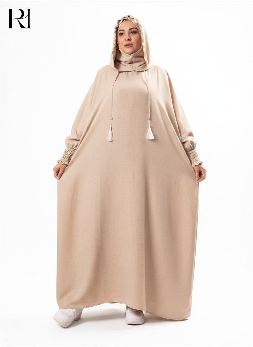 Zaynab Hooded Linen Blend Abaya – Beige