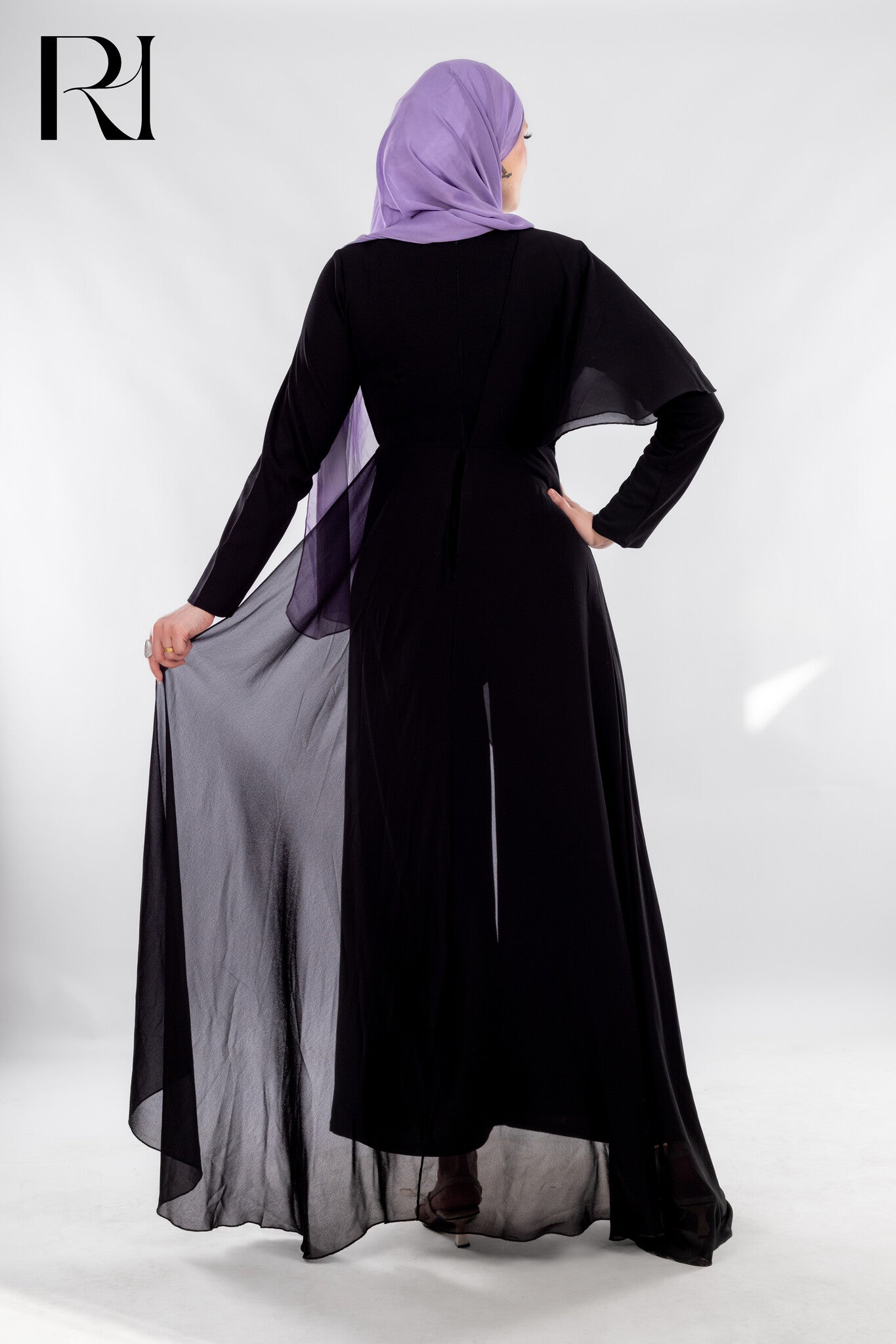 Black Flowy Jumpsuit with Chiffon Overlay - Ruehaya