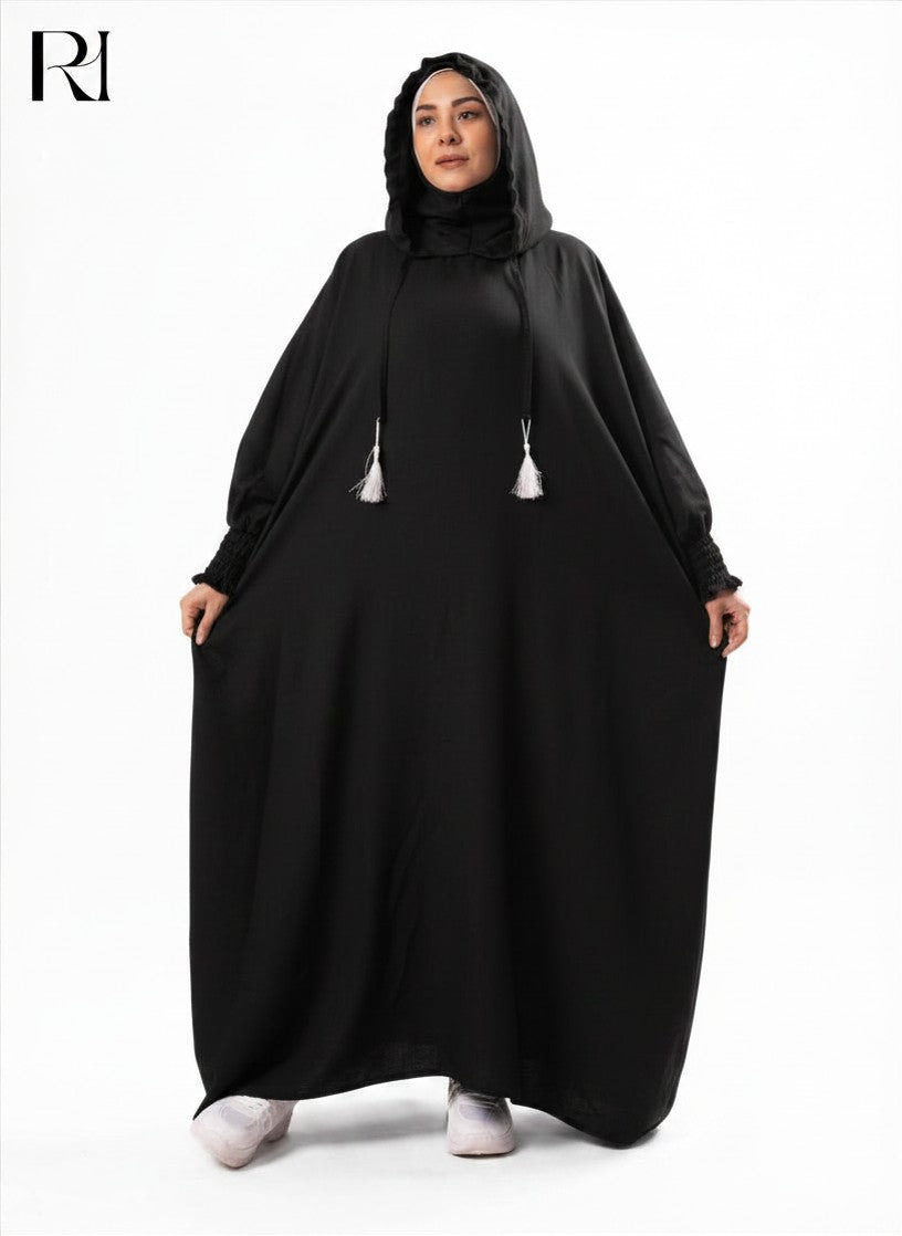 Zaynab Hooded Linen Blend Abaya – Black
