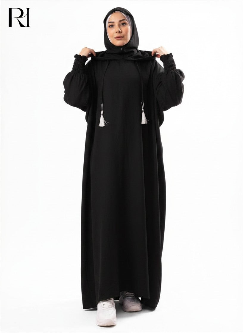Zaynab Hooded Linen Blend Abaya – Black