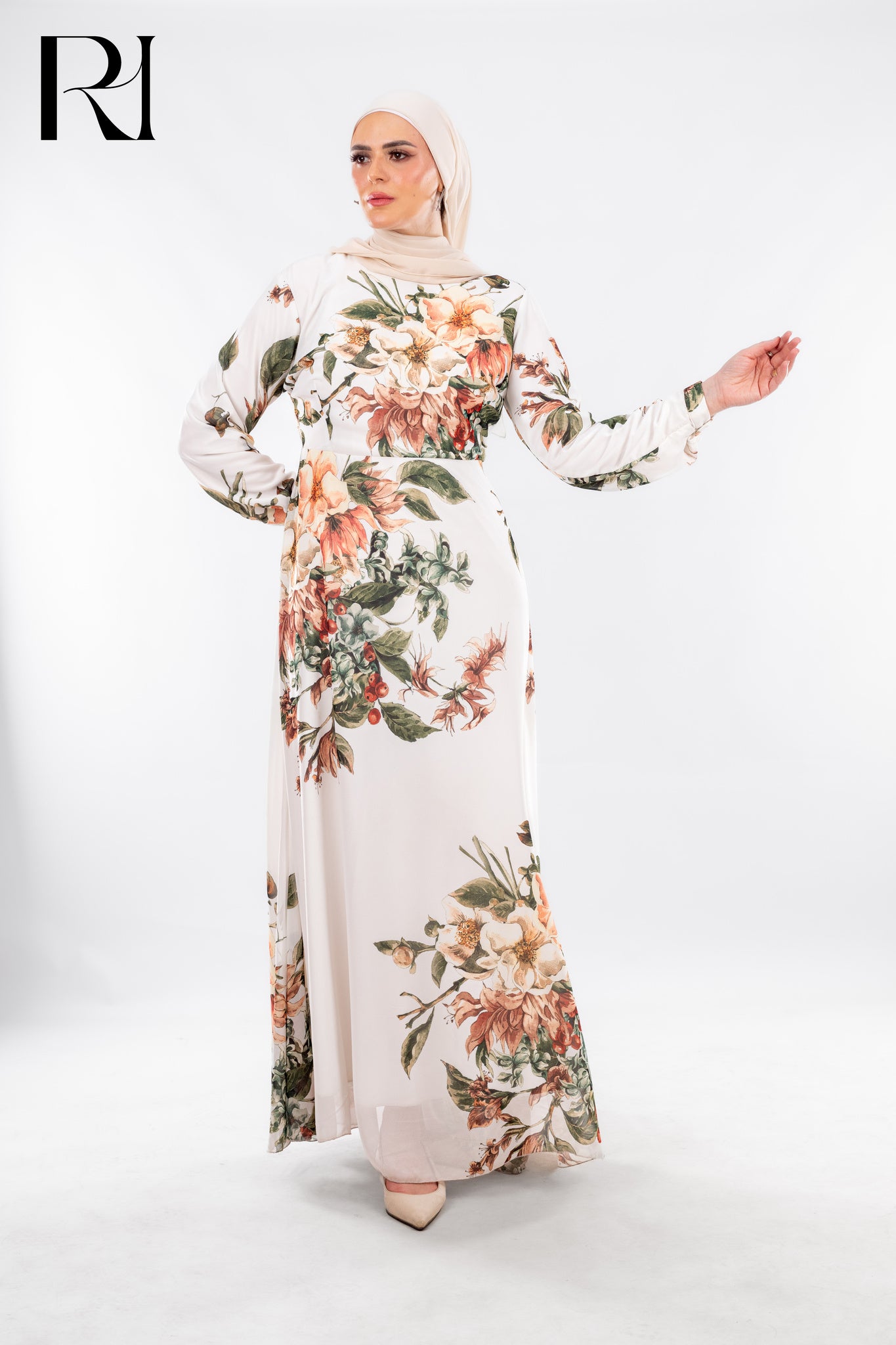 Bloom in Confidence: Modest White Floral Maxi Dress - Ruehaya
