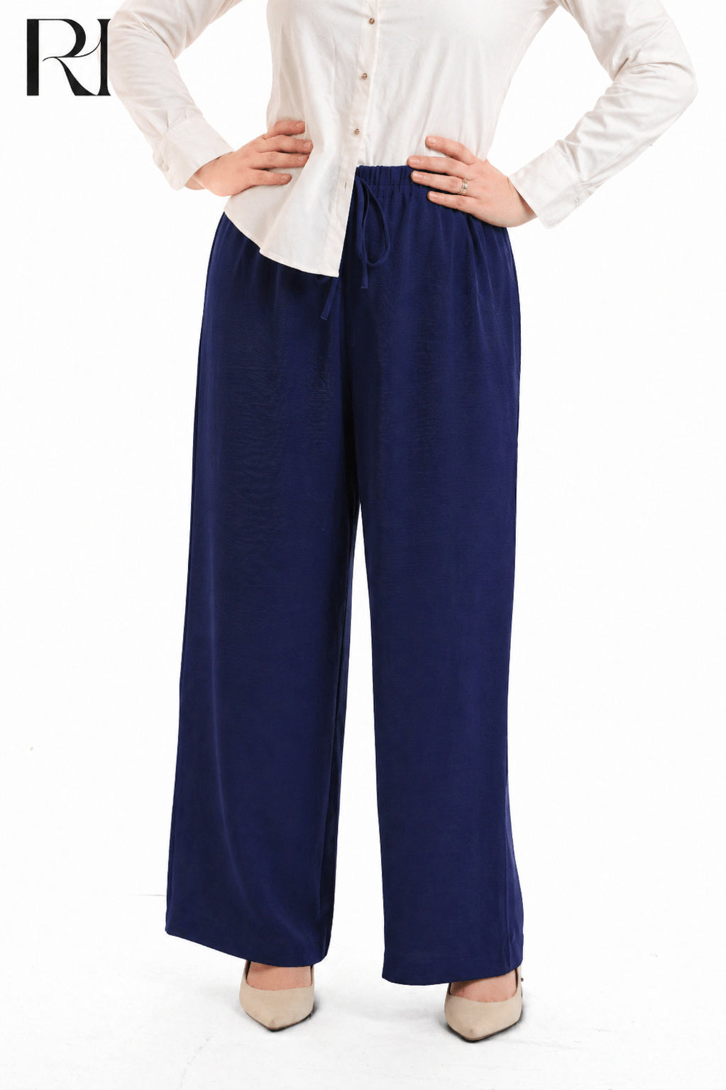 Nyla Linen Blend Trousers - Navy