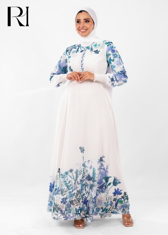 Blue Meadow Bloom Modest Maxi Dress - Ruehaya