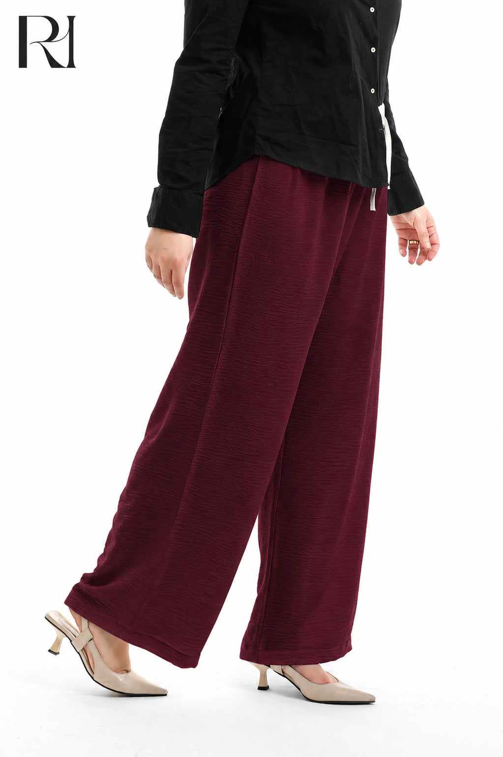 Nyla Linen Blend Trousers - Burgundy