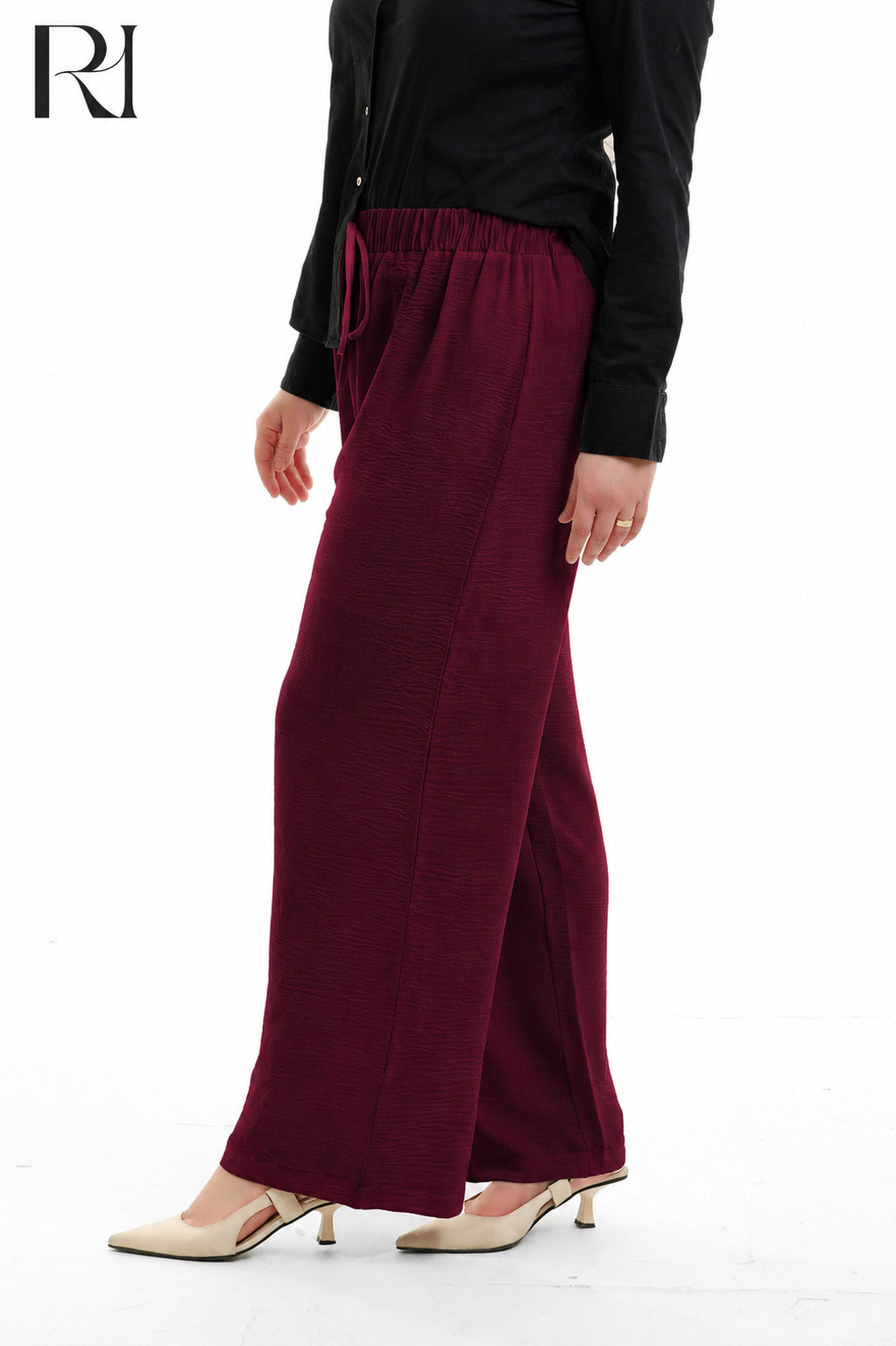 Nyla Linen Blend Trousers - Burgundy