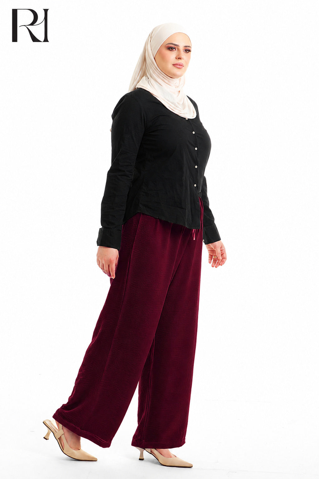 Nyla Linen Blend Trousers - Burgundy