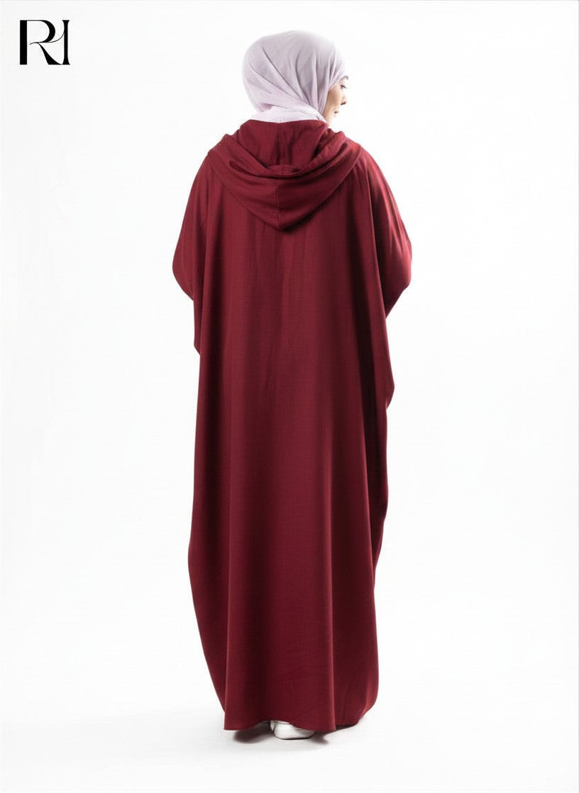 Zaynab Hooded Linen Blend Abaya – Burgundy