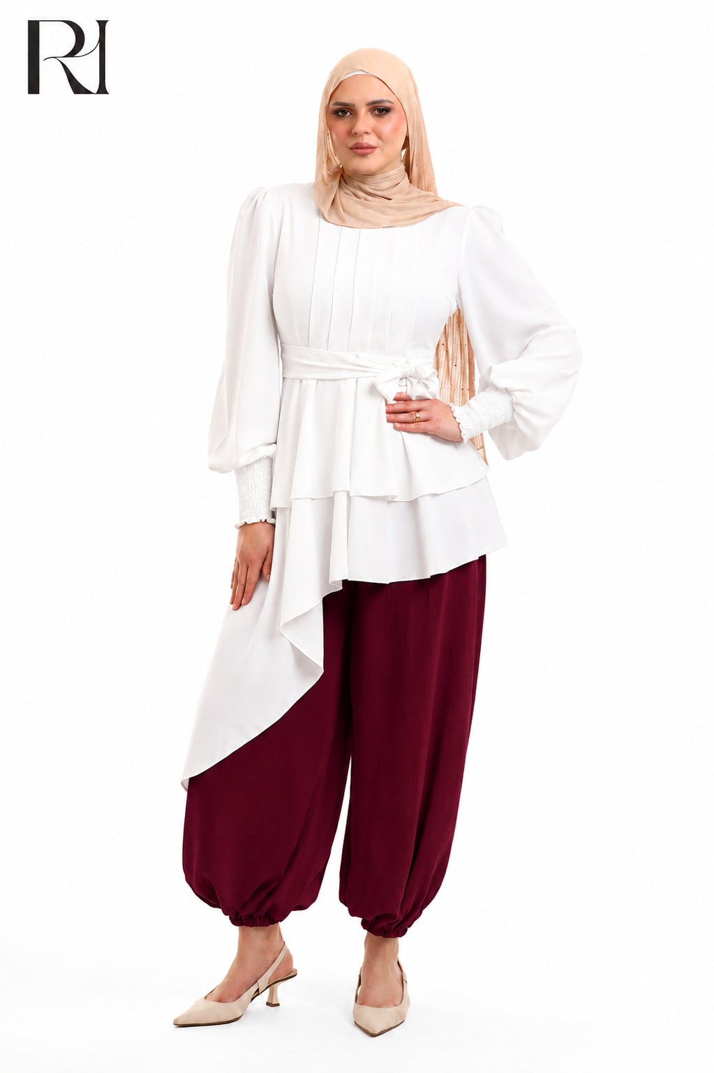 Mila Lightweight Silk Gathered Trousers - Burgundy