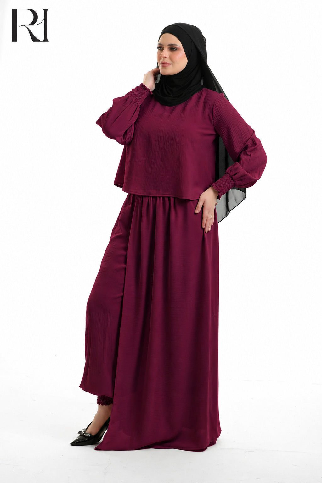 Salma Linen Blend Two Piece Set - Burgundy