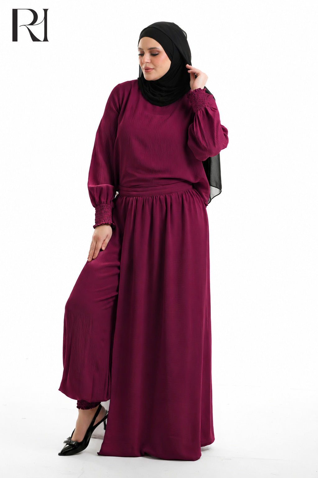 Salma Linen Blend Two Piece Set - Burgundy
