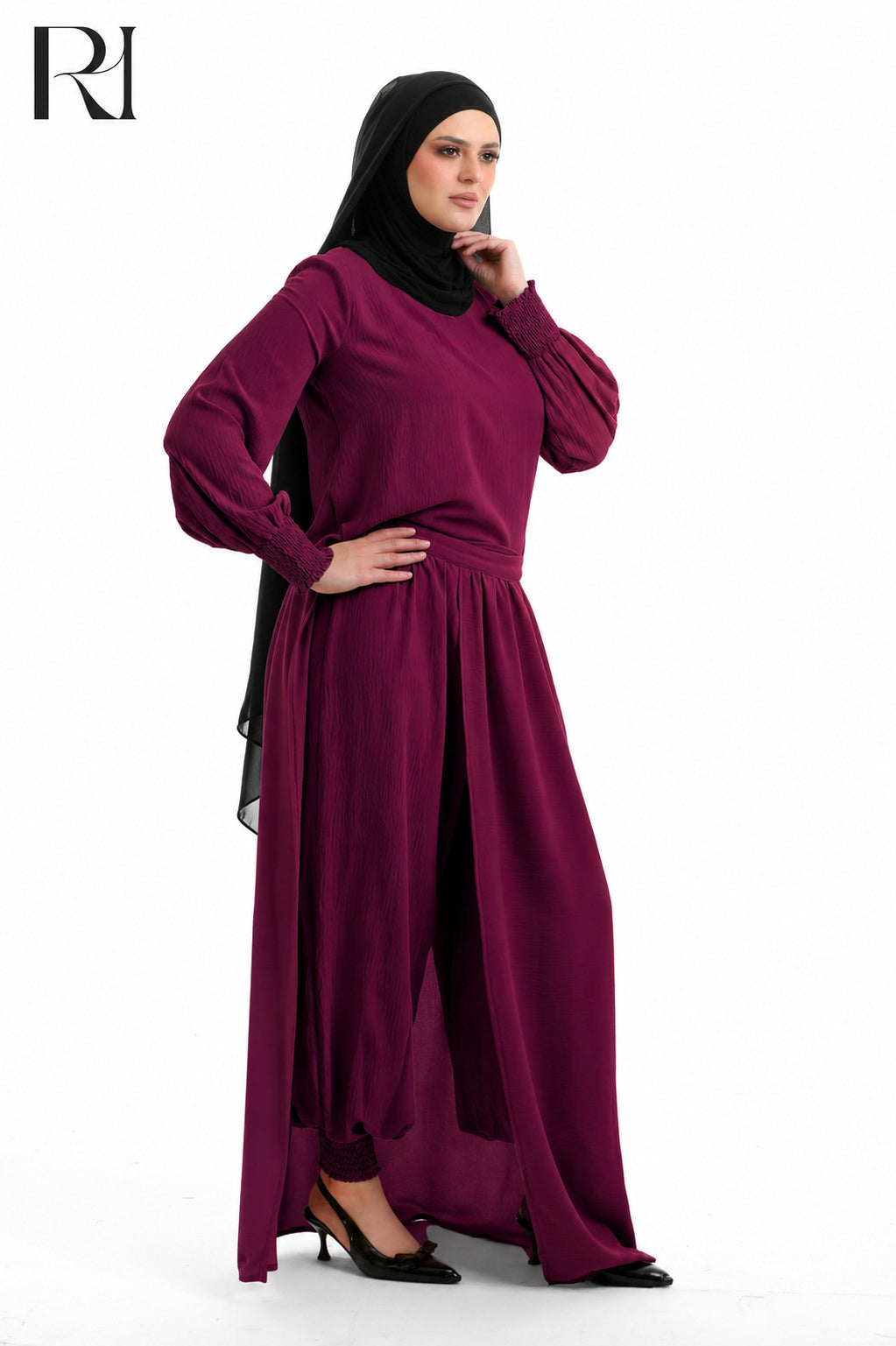 Salma Linen Blend Two Piece Set - Burgundy