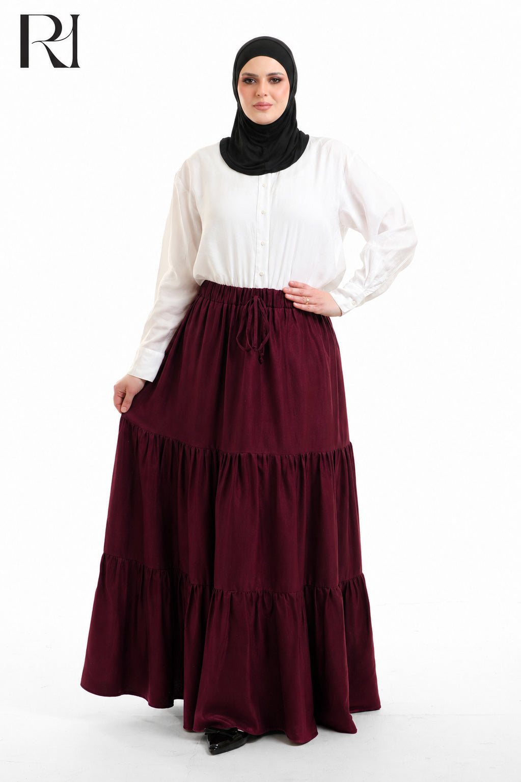 Dina Linen Blend Maxi Skirt - Burgundy