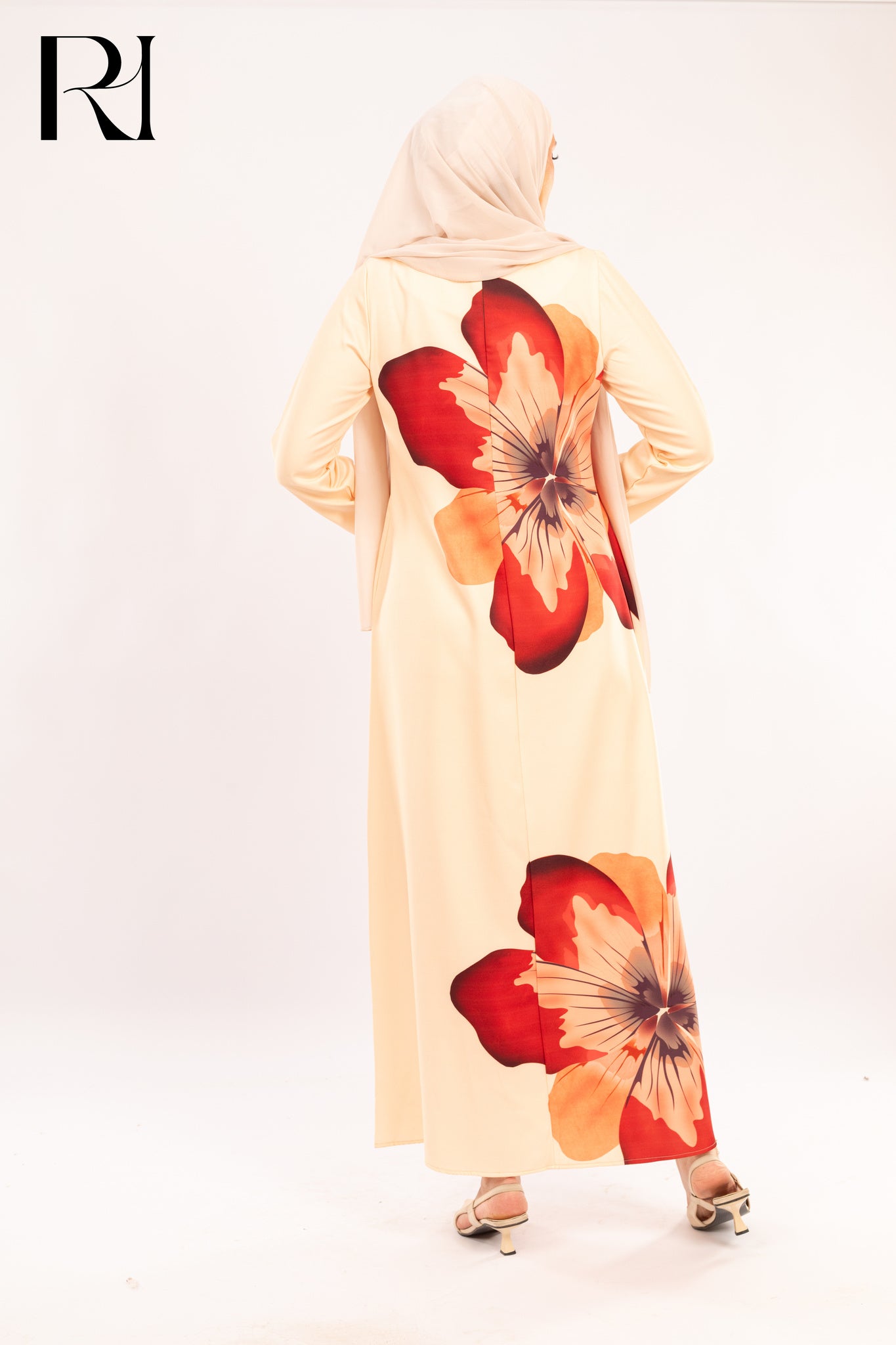 Catalina Cream & Crimson oversized Floral Print Dress - Ruehaya