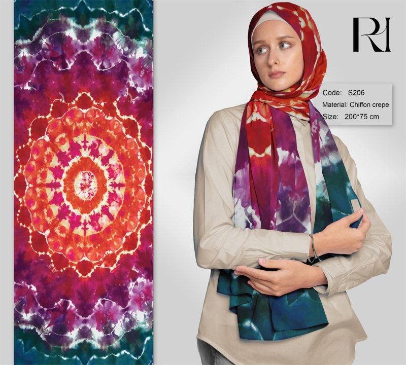 Chiffon Crepe Hijab Bold TieDye Elegance - Ruehaya