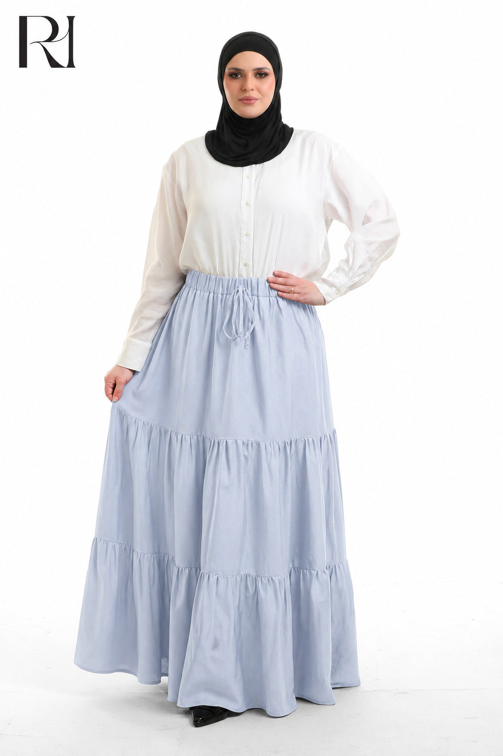 Dina Linen Blend Maxi Skirt - Celeste Blue