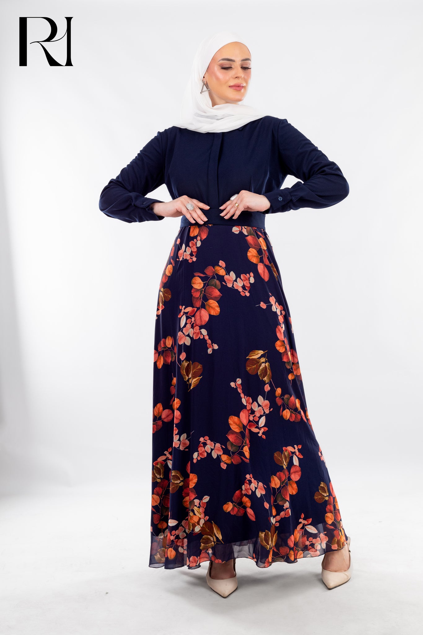 Nawal Autumn Chiffon Maxi Dress