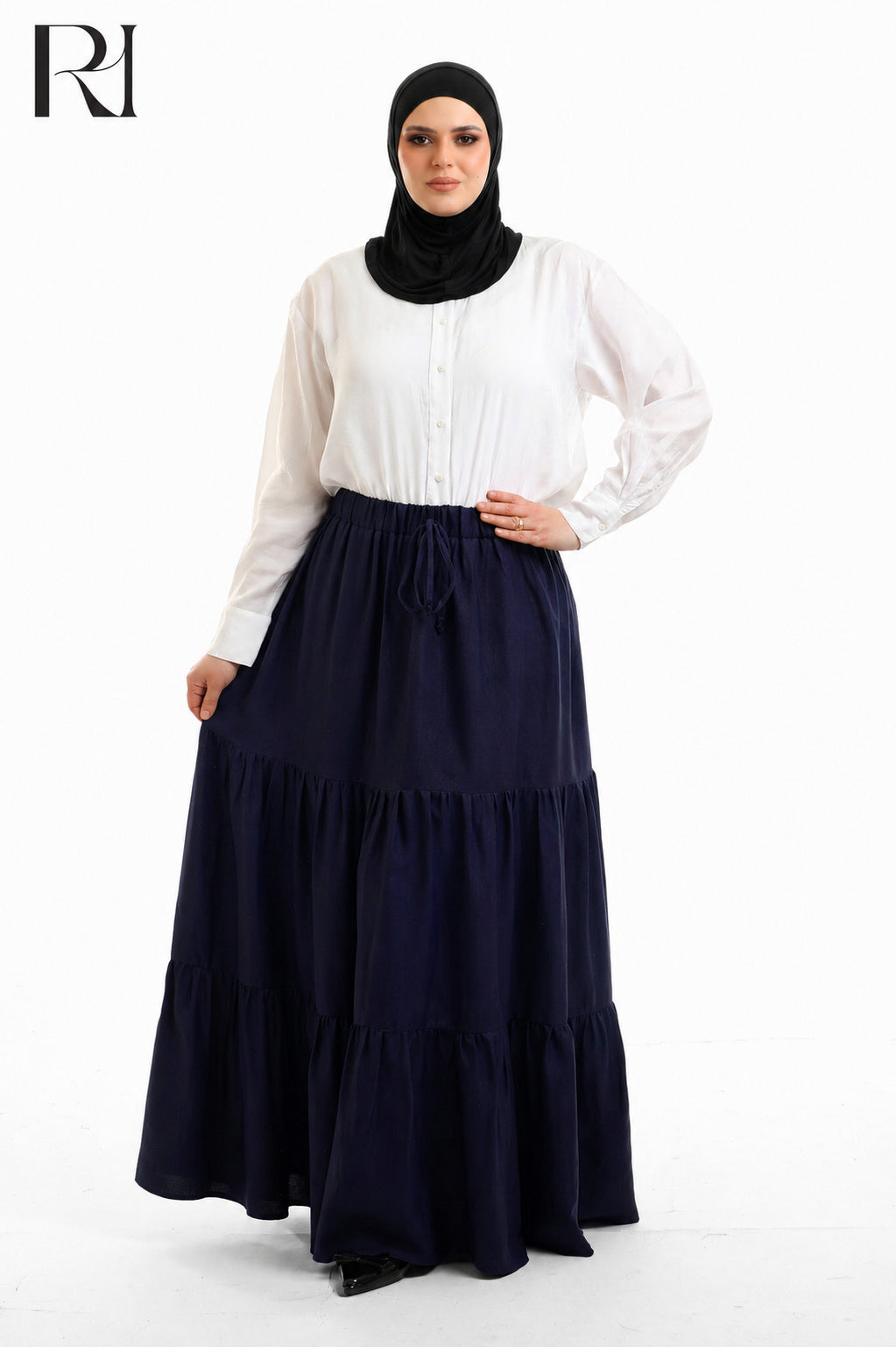 Dina Linen Blend Maxi Skirt - Navy