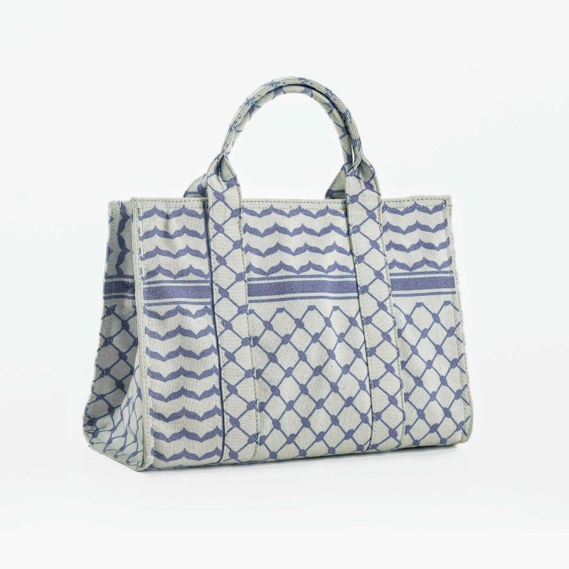 Denim Blue Geometric Tote Bag - Ruehaya