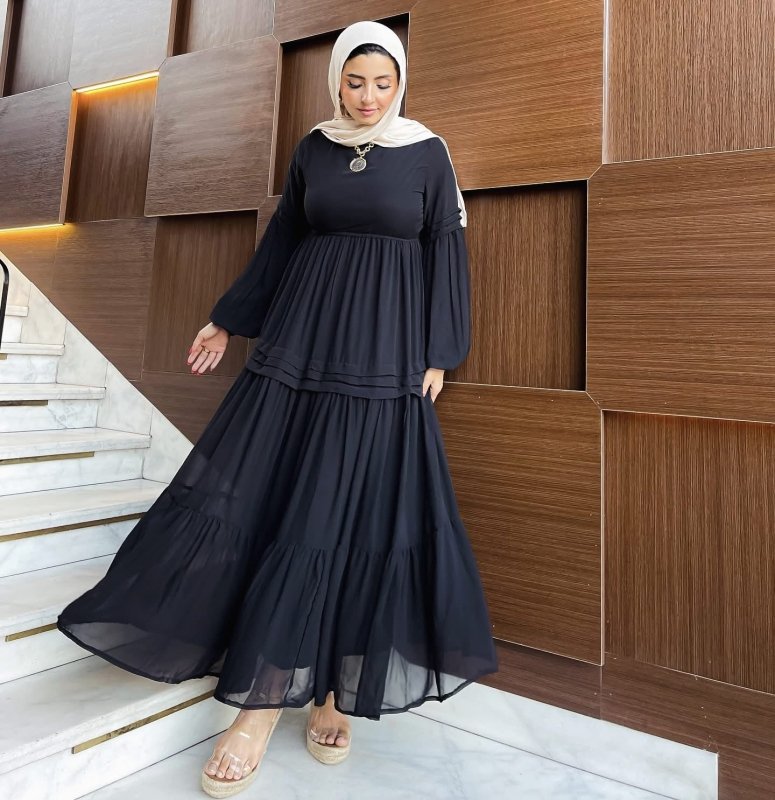 Dina Classic Long Sleeve Chiffon Dress - Ruehaya