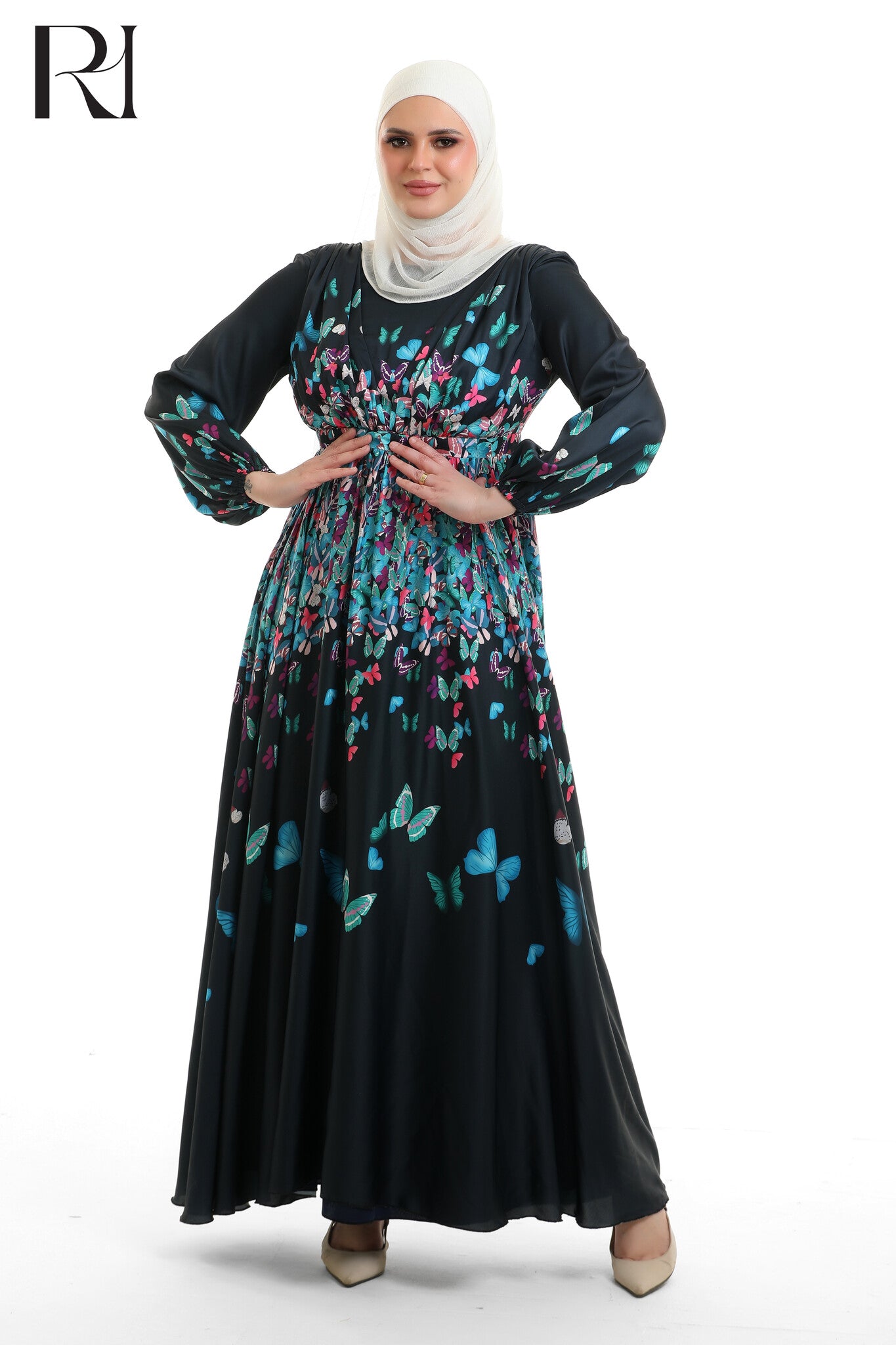Hala Butterfly Satin Touch Maxi Dress - Blue Floral Navy / US 12 Hala Butterfly Satin Touch Maxi Dress - Blue Floral Navy / US 12