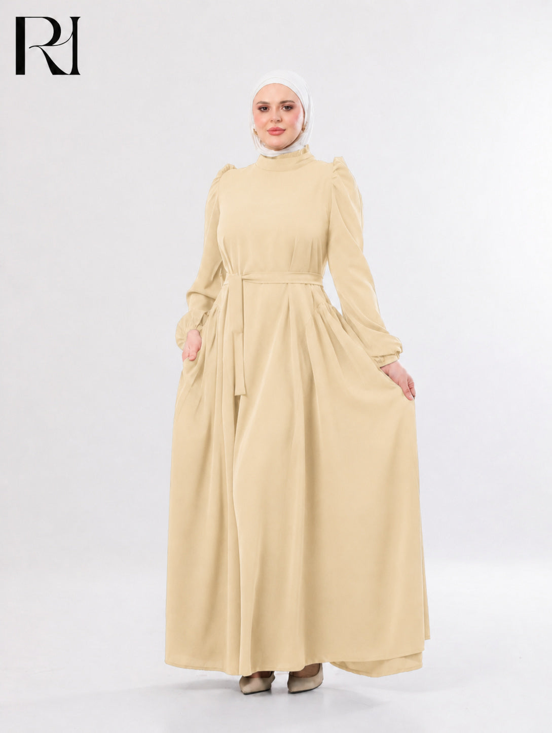 Amani Elegant Lightweight Silk Maxi Dress – Beige