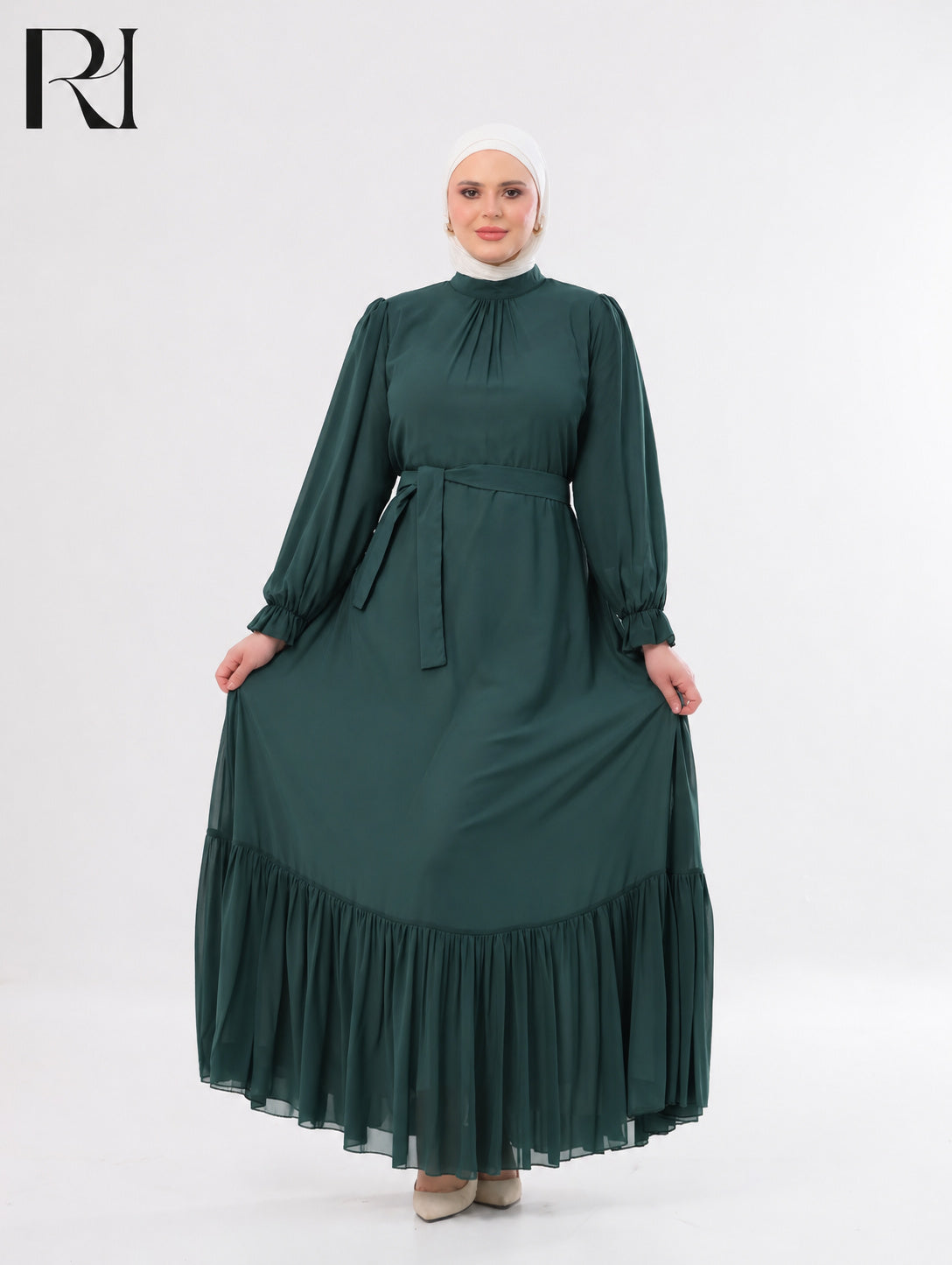 Najma Fresh Chiffon Maxi Dress – Pine Green