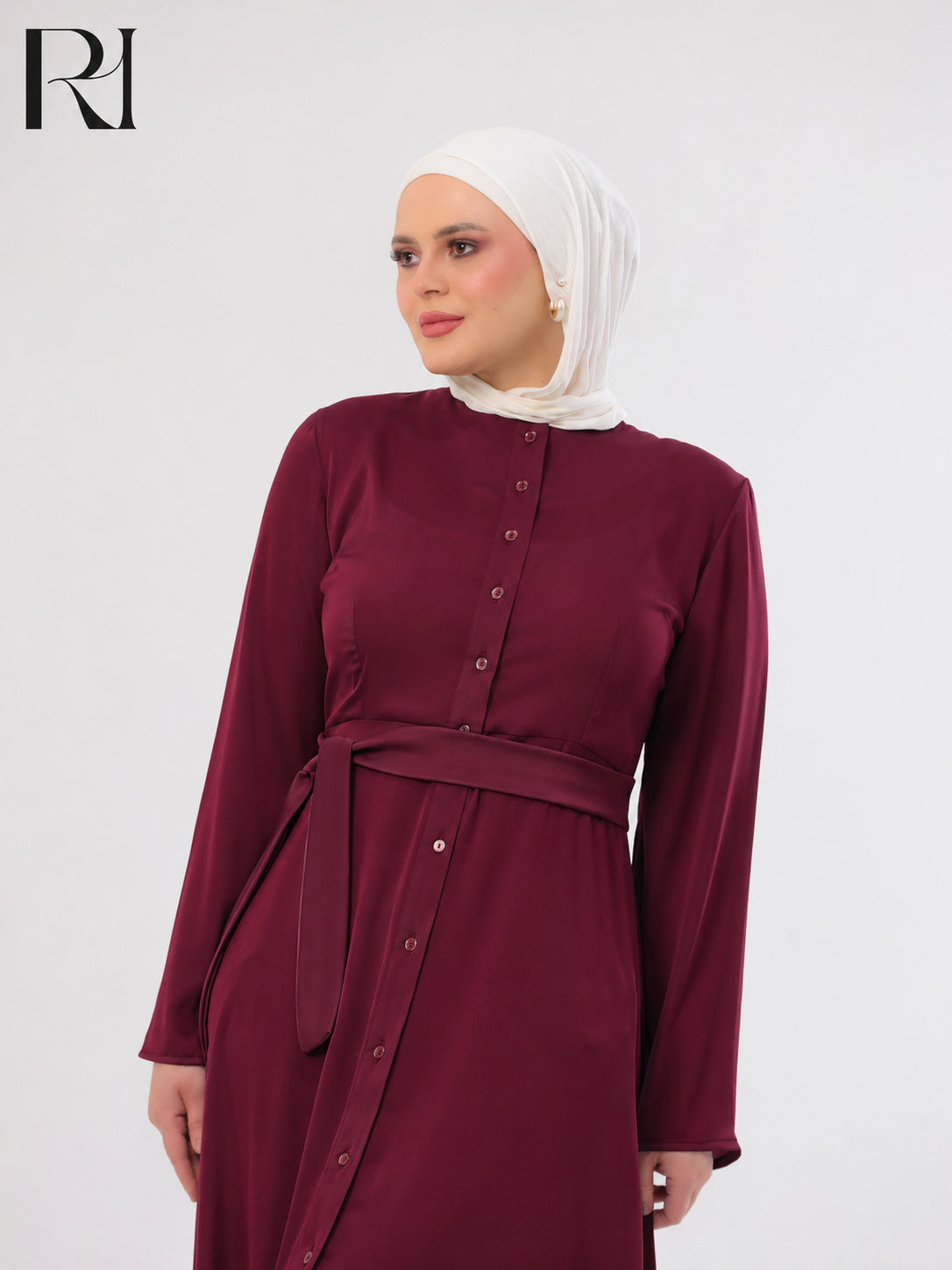 Rahaf Soft Lightweight Silk Two-Piece Set – Burgundy & White