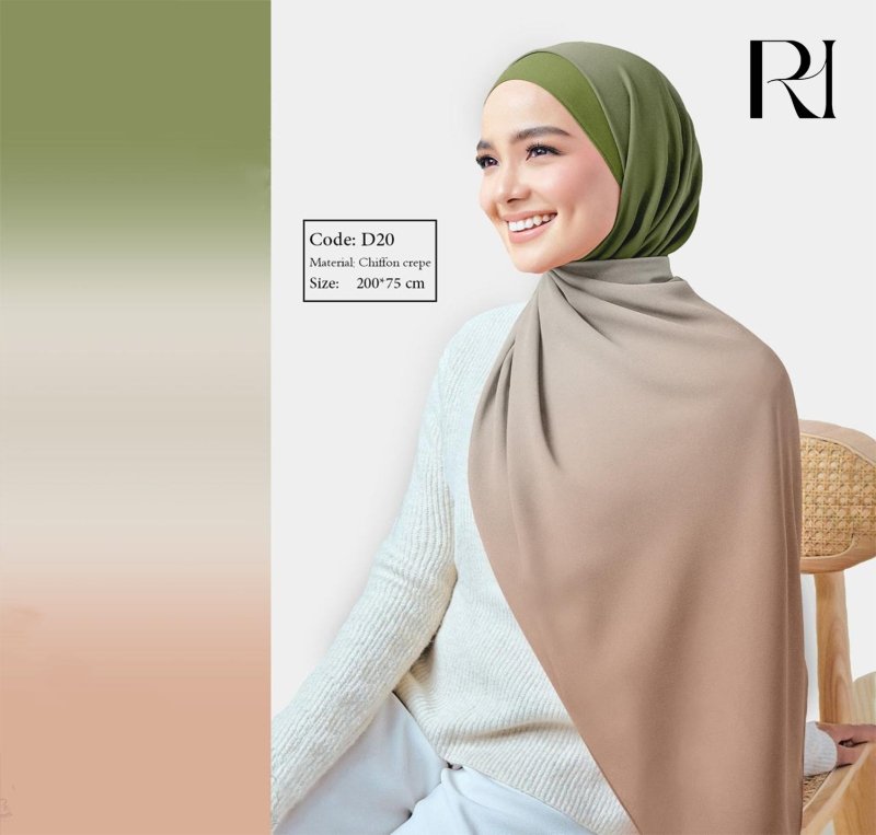 Earthy Elegance Olive & Beige Chiffon Hijab for a Timeless Look - Ruehaya