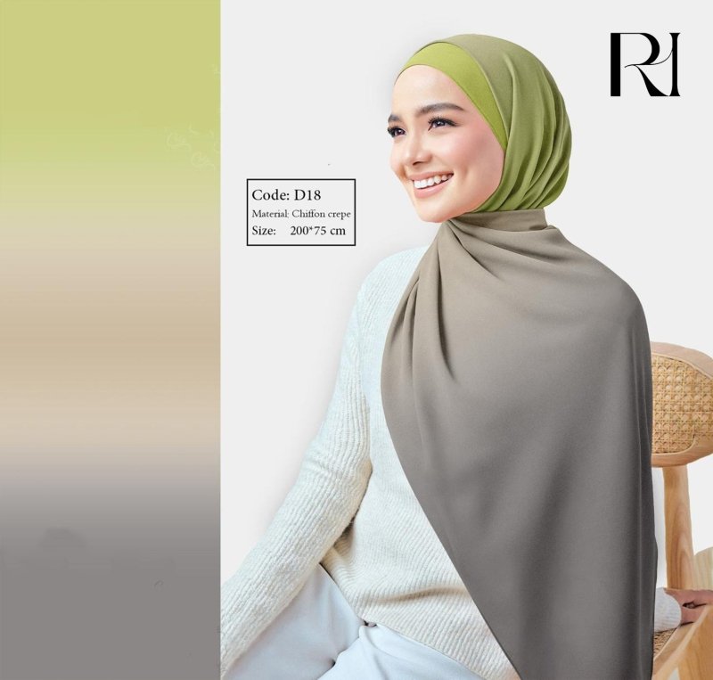 Earthy Elegance Olive & gray Gradient Chiffon Hijab for Effortless Style - Ruehaya