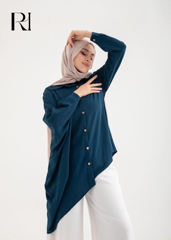 Elegant asymmetrical Button Up Tunic | Modest Women's Top - Ruehaya