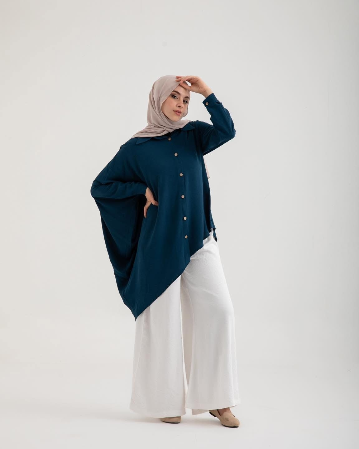 Elegant asymmetrical Button Up Tunic | Modest Women's Top - Ruehaya