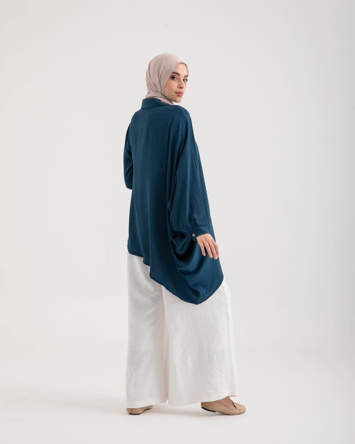 Elegant asymmetrical Button Up Tunic | Modest Women's Top - Ruehaya