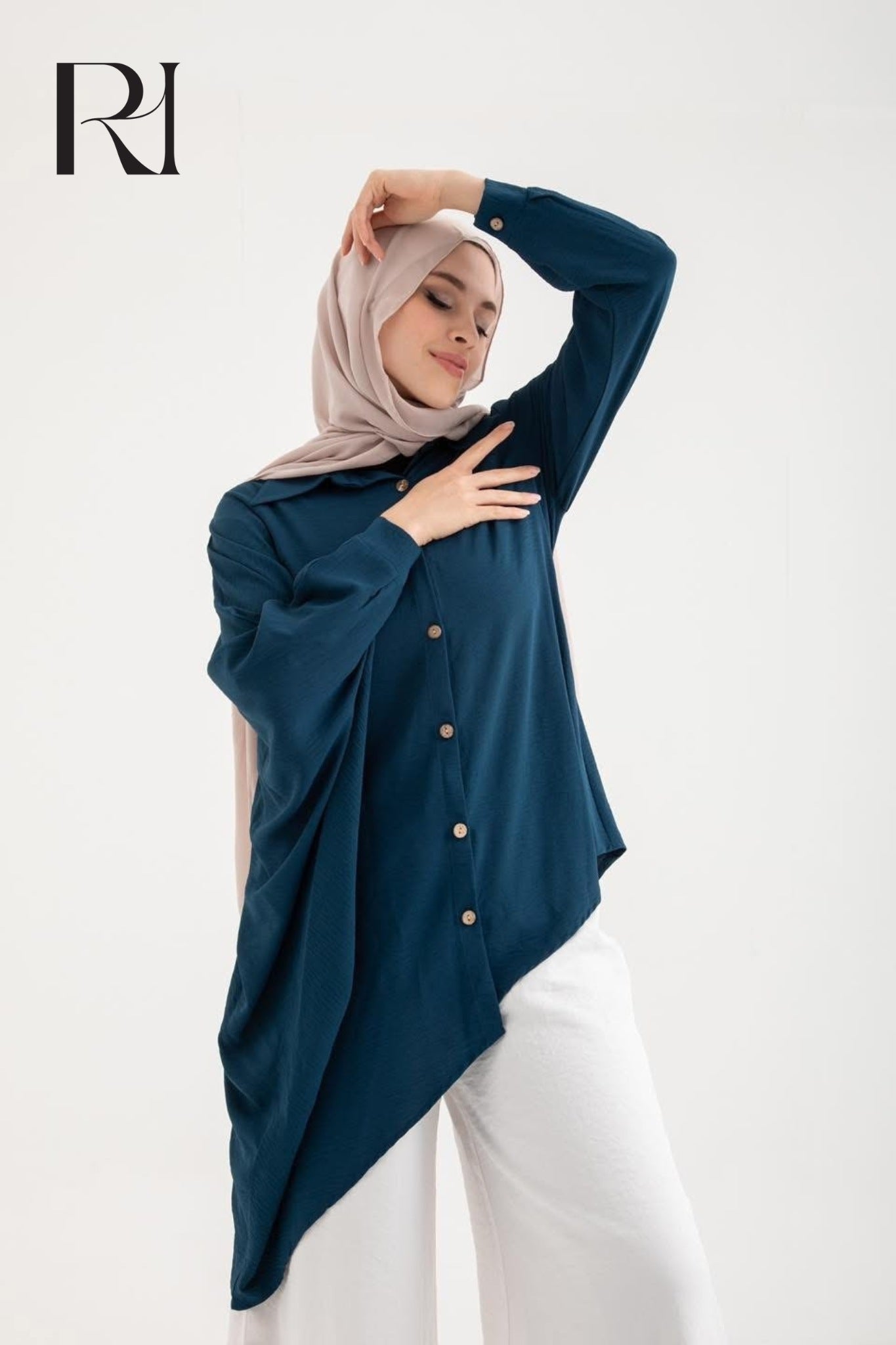 Elegant asymmetrical Button Up Tunic | Modest Women's Top - Ruehaya
