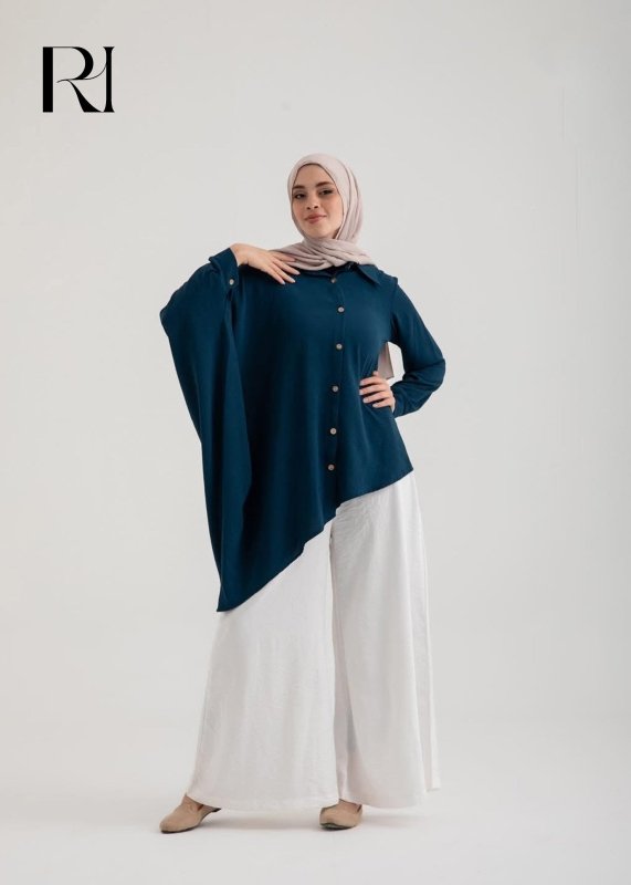 Elegant asymmetrical Button Up Tunic | Modest Women's Top - Ruehaya