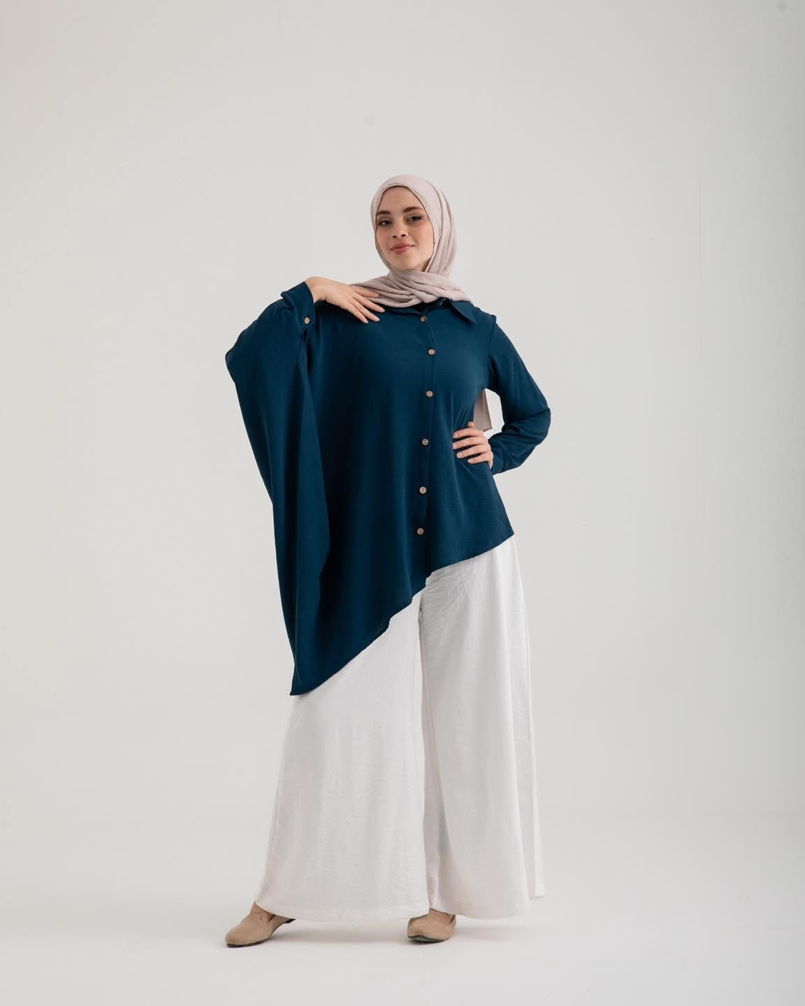 Elegant asymmetrical Button Up Tunic | Modest Women's Top - Ruehaya