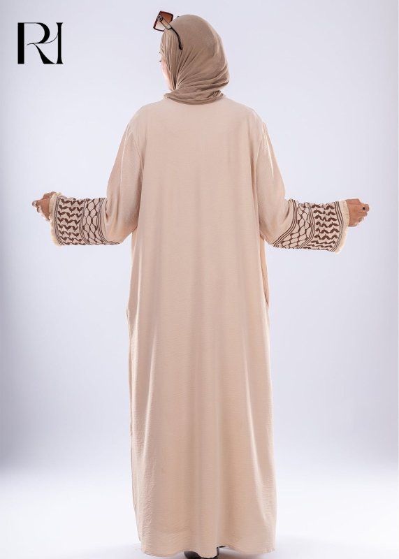 Elegant Beige Keffiyeh Inspired Abaya Modest Fashion - Ruehaya