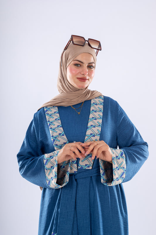 Elegant Denim Abaya with Floral Embroidery - Ruehaya