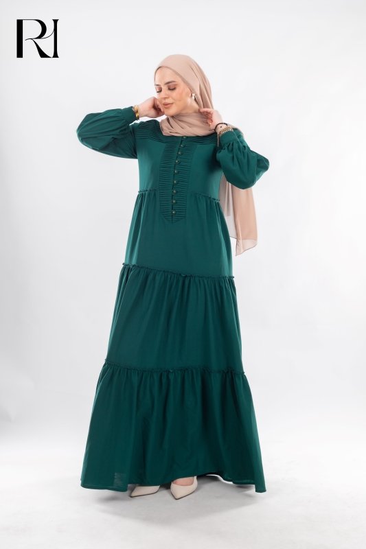 Elegant Emerald Modest Dress - Ruehaya