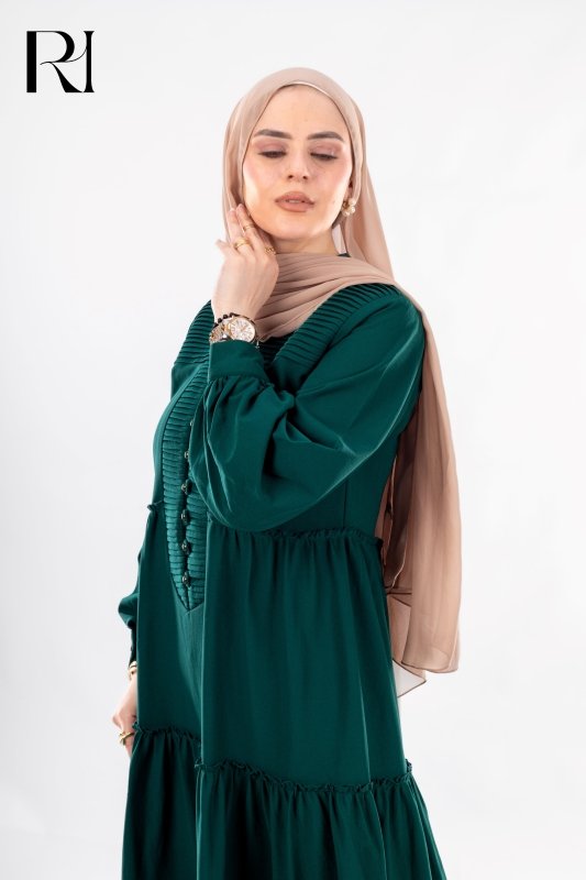 Elegant Emerald Modest Dress - Ruehaya