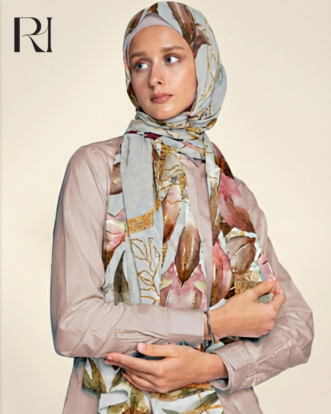 Elegant Floral Chiffon Crepe Hijab by Ruehaya Lightweight & Stylish - Ruehaya