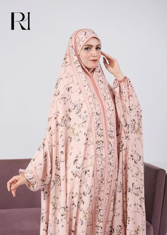 Elegant Floral Satin Prayer Gown - Ruehaya