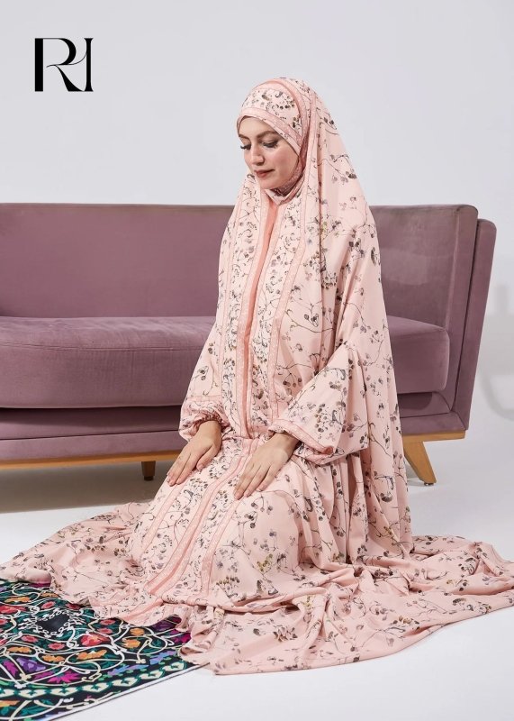Elegant Floral Satin Prayer Gown - Ruehaya