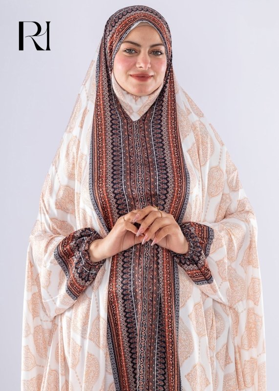 Elegant Islamic Print Satin Prayer Gown Comfortable Modesty - Ruehaya