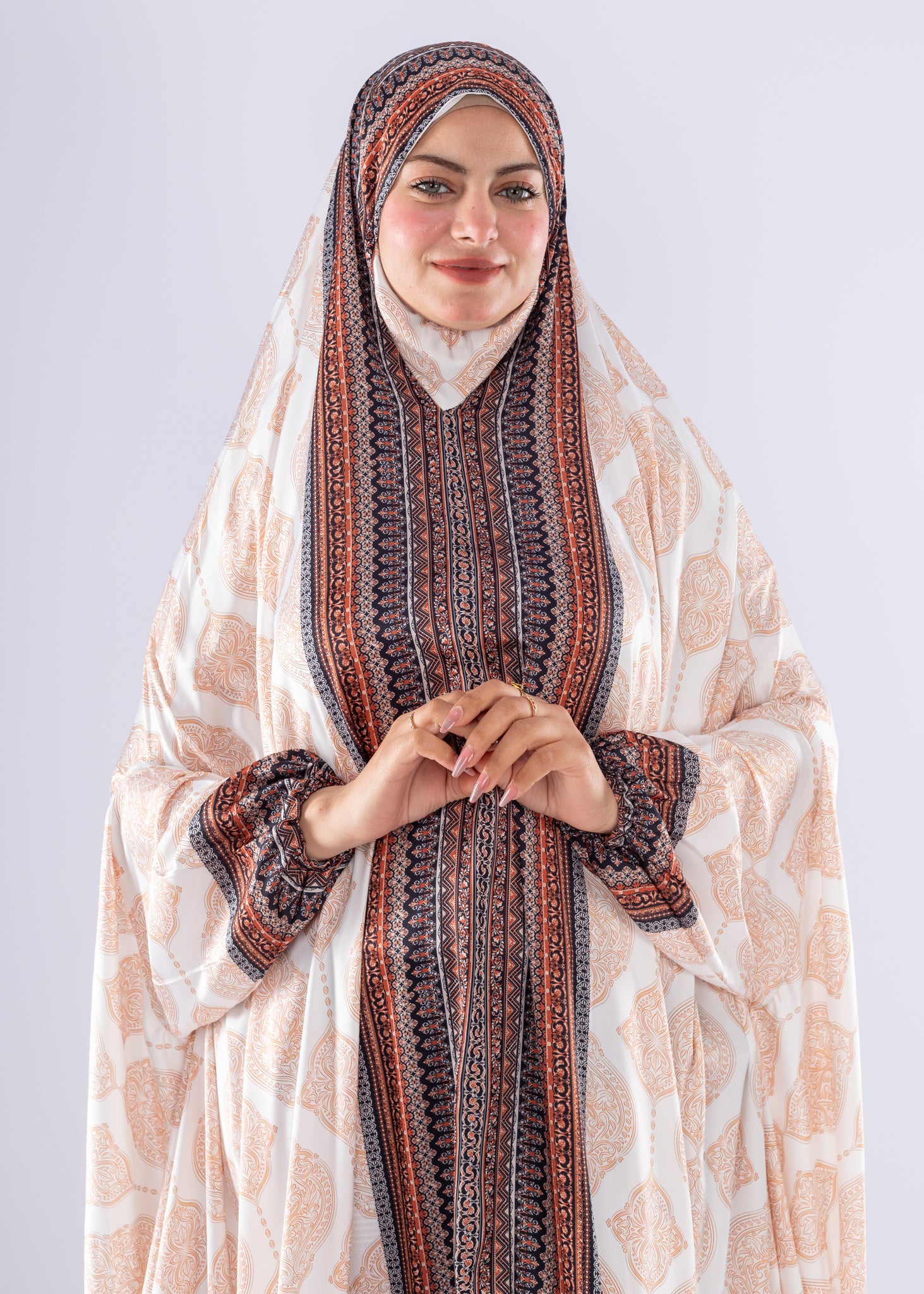 Elegant Islamic Print Satin Prayer Gown Comfortable Modesty - Ruehaya