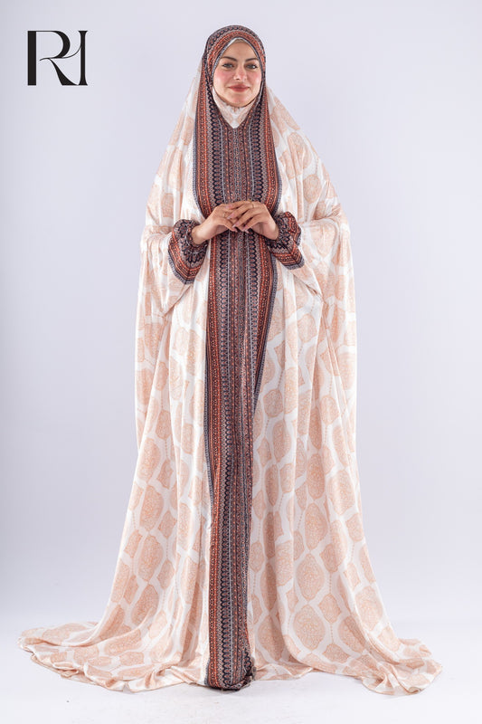 Elegant Islamic Print Satin Prayer Gown Comfortable Modesty - Ruehaya