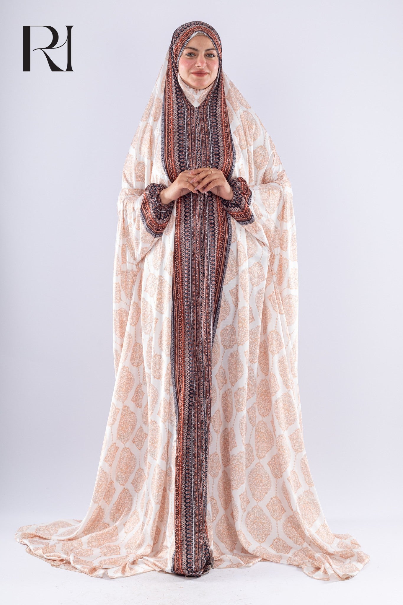 Elegant Islamic Print Satin Prayer Gown Comfortable Modesty - Ruehaya