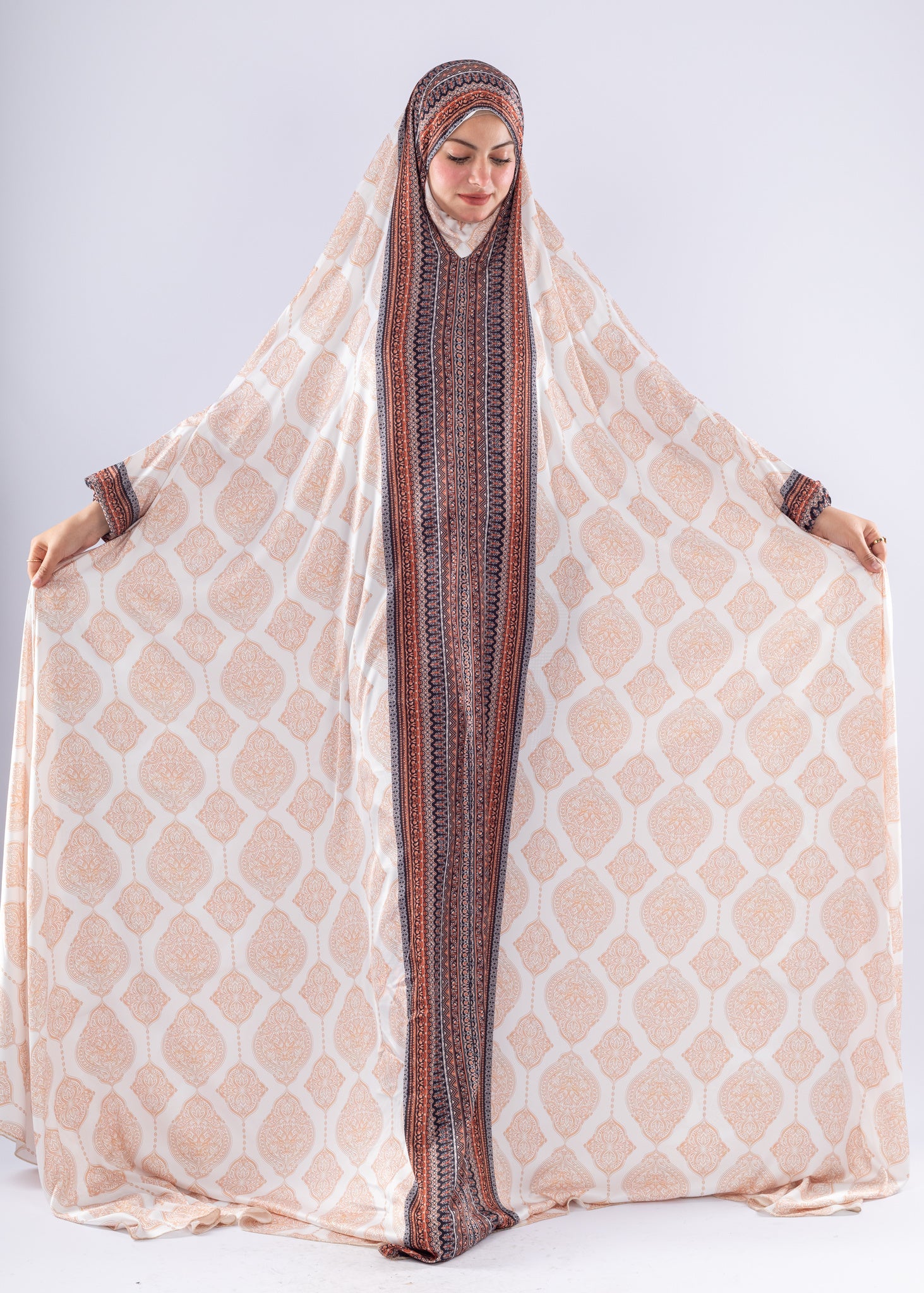 Elegant Islamic Print Satin Prayer Gown Comfortable Modesty - Ruehaya